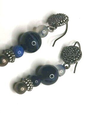Blue Sardonyx Earrings Handmade Gemstone Dangle Silver Boho Gift